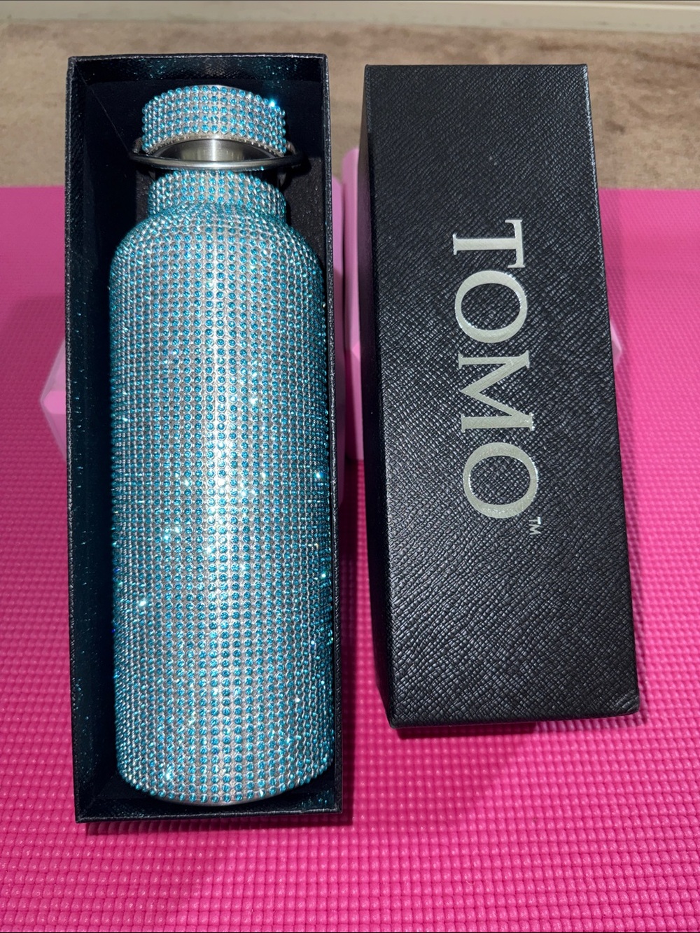 TOMO Turquoise Rhinestone Water Bottle with Matching Cap
